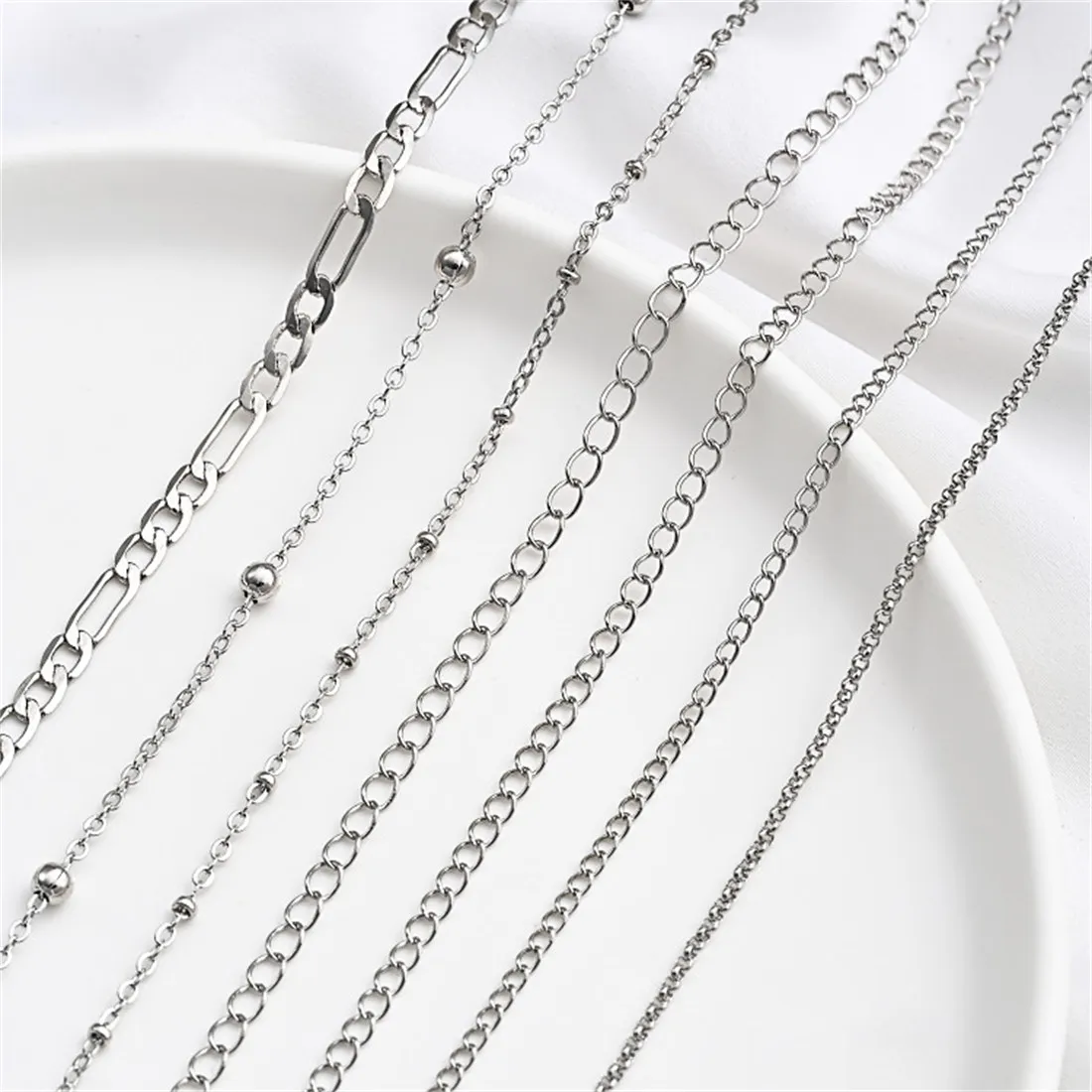 Plating Platinum Ponytail Chain, Pearl Chain, Clip Bead Chain, Side Chain, Handmade DIY Bracelet, Necklace, Jewelry, Loose Chain