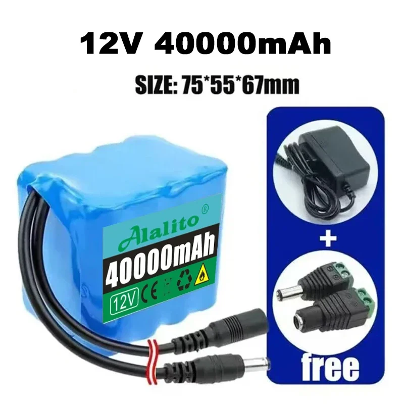 Nwe Portable Super 12V Battery Rechargeable Lithium Ion Battery Pack Capacity DC 12.6v10Ah CCTV Cam Monitor+Charger 20Ah-50Ah 6