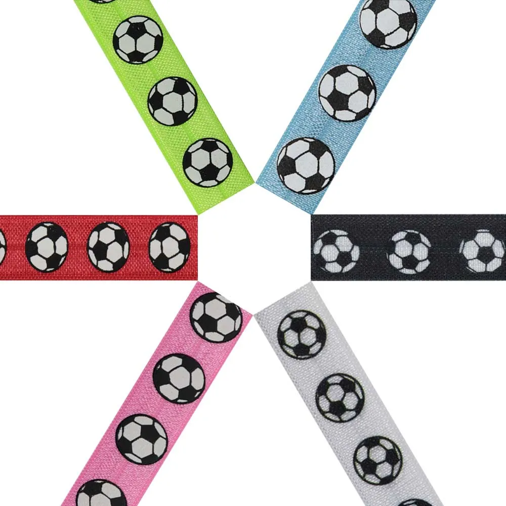 5/8" 15mm Soccer Football Sports Printed Fold Over Elastic Band FOE Ribbon For Sports Headband DIY Sewing Accessories