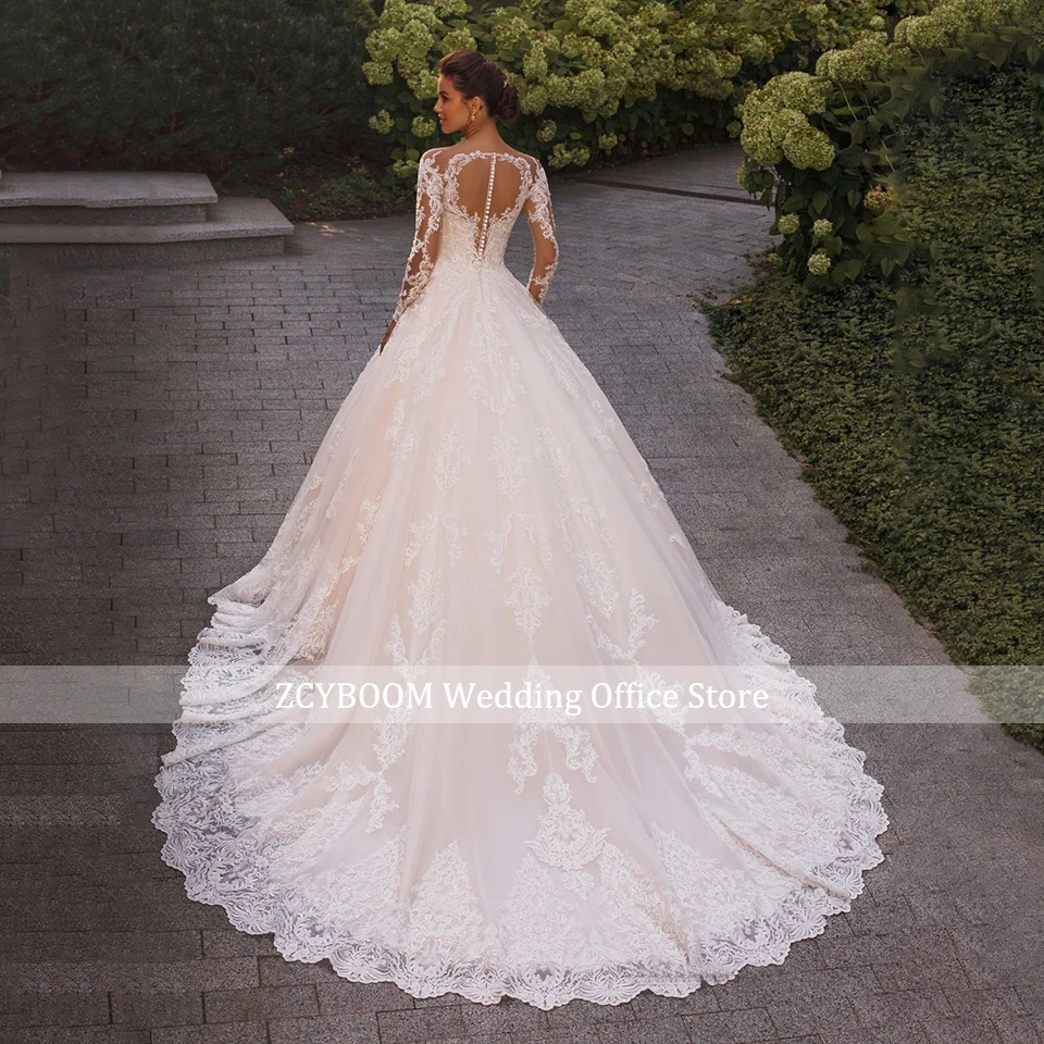 Luxuriöses Langarm-Prinzessinnen-Ballkleid Hochzeitskleid 2026 Sweetheart-Ausschnitt Spitzenapplikationen Illusions-Rücken Brautkleider Vestidos De Novia – Detail 4
