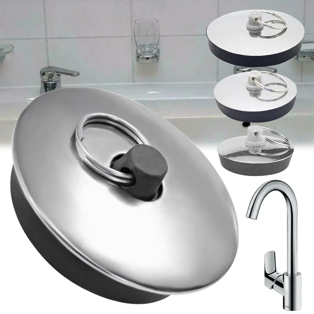 1 ชิ้นสแตนเลสสตีลปลั๊กห้องครัวอุปกรณ์ห้องน้ํายางท่อระบายน้ําน้ําใช้งานง่ายอ่างอาบน้ําหมวก 1