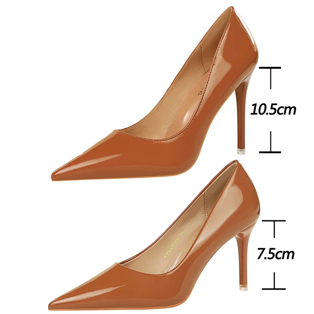 Zapatos de charol para mujer, tacones de 7,5 Cm y 10,5 Cm, a la moda tacones de aguja, calzado de fiesta Sexy de talla grande - Image 2