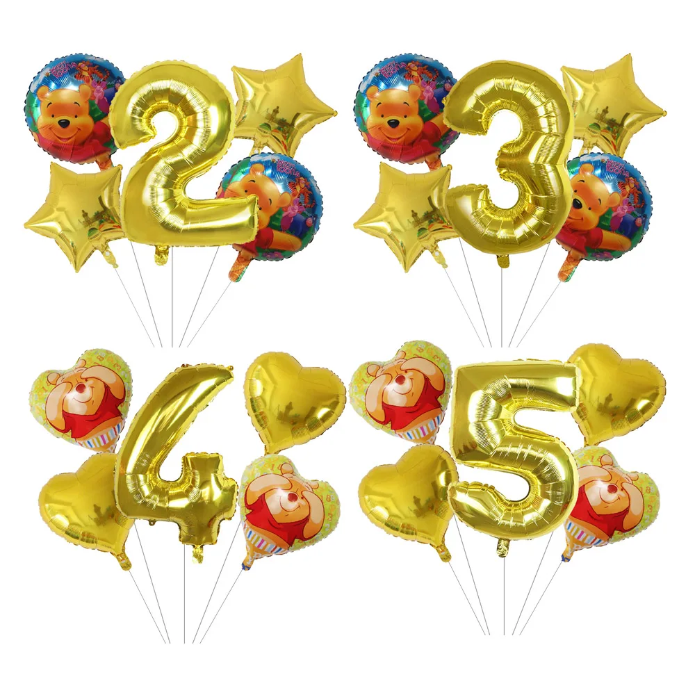 5Pcs Disney Jump Jump Tiger Winnie The Pooh Balloon Number Decorazione Per Feste Di Compleanno Palloncino Baby Shower Giocattoli Per Bambini Globos