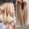 Highlight Brown Blonde Color Toupee Straight Mono PU Human Hair Topper Hairpieces for Women Natural Remy Human Hair Wig 1