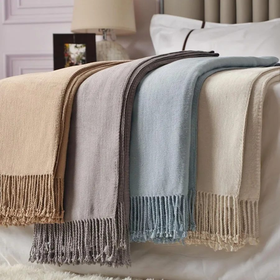 Luxurious Silk Throw Blanket with HandKnotted Fringe for Cozy Living Room or Bedroom Decor Naturally Soft and Breathable Fabric