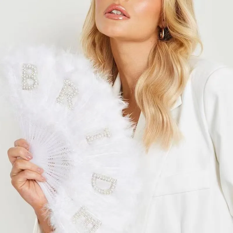 folding fan hand fan Bride Feather Fan Foldable Party Engagement Wedding Decoration Girls Single Trip Party Decor Accessories Gifts