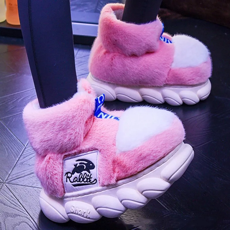 Suihyung Fluffy Fur Women Winter Home Plush Slippers Indoor Cotton Shoes House Furry Slip On