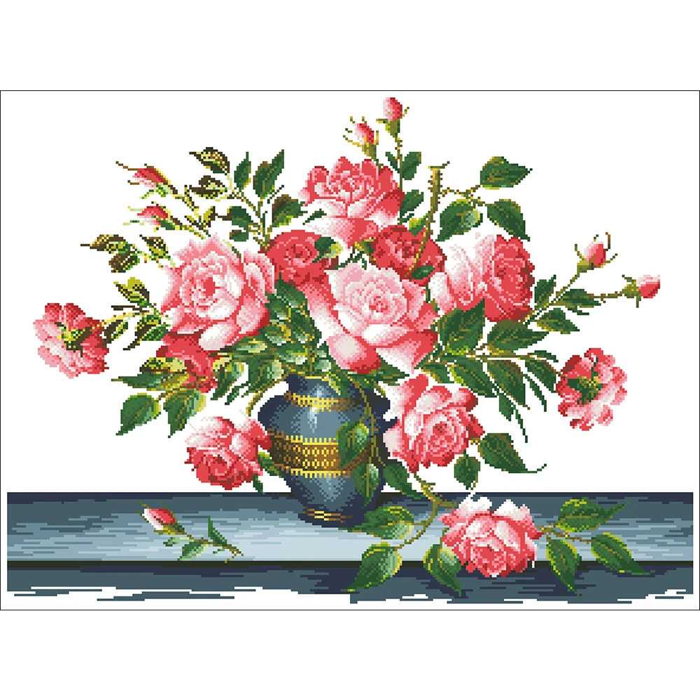

Diy bead embroidery kits beadwork circuits crafts pearl 3mm bead embroidery printed cotton canvas beads Cross Stitch pink rose