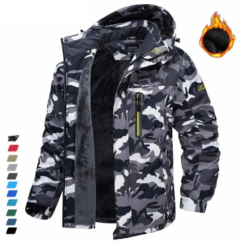 

Winter Fleece Lining Parka Waterproof Mens Ski Snowboard Jackets Windproof Removable Hoodie Coats Casual Windbreaker