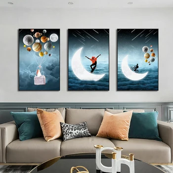 Abstract Moon Cartoon Figure Paintings Printed on Canvas 1