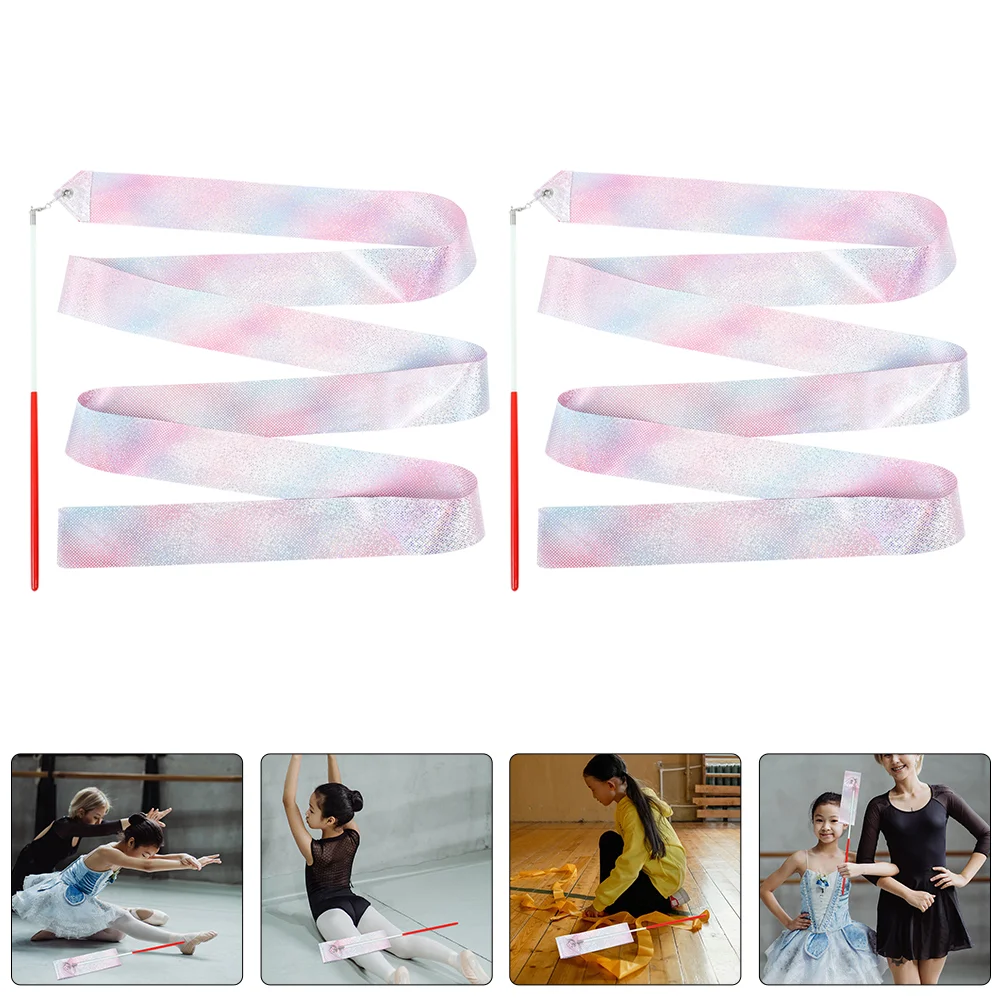 

2 Pcs Rhythmic Gymnastics Ribbons Dance Decorative Gradient Party Polyester Child