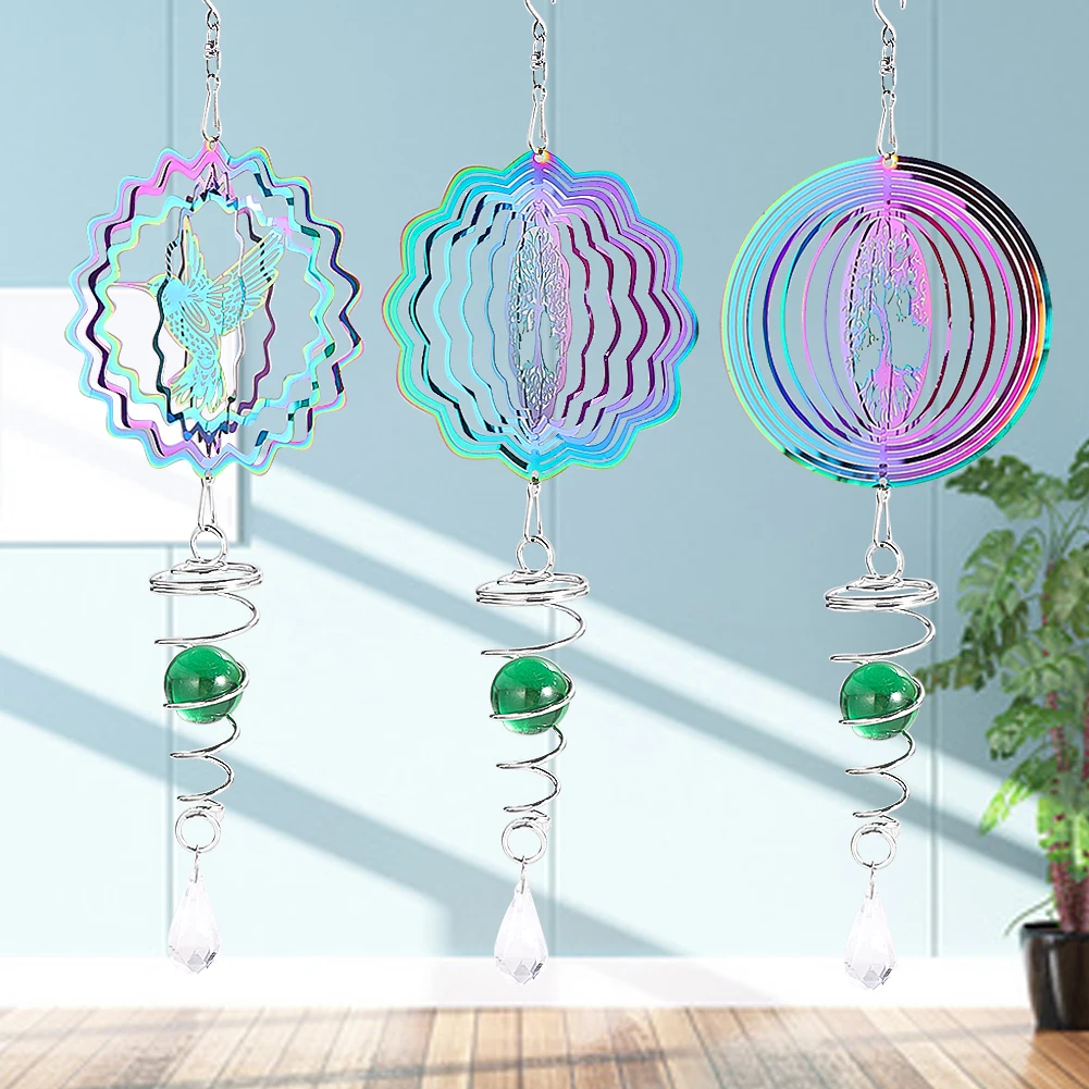 3D Color Gradient Wind Chime Spinner Spiral Ball Swivel Hook Tree of Life Catcher Outdoor Yard Garden Hangings Home Decoration