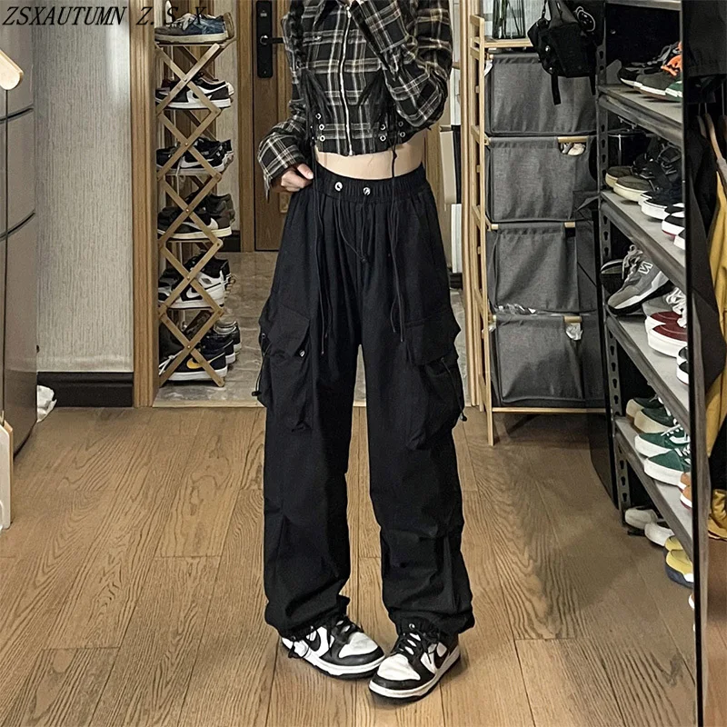 

American Simple Vintage Cargo Pants Women's Summer New Straight High Waist Casual Wide Leg Trousers Trend Fashion Sport Pantalon
