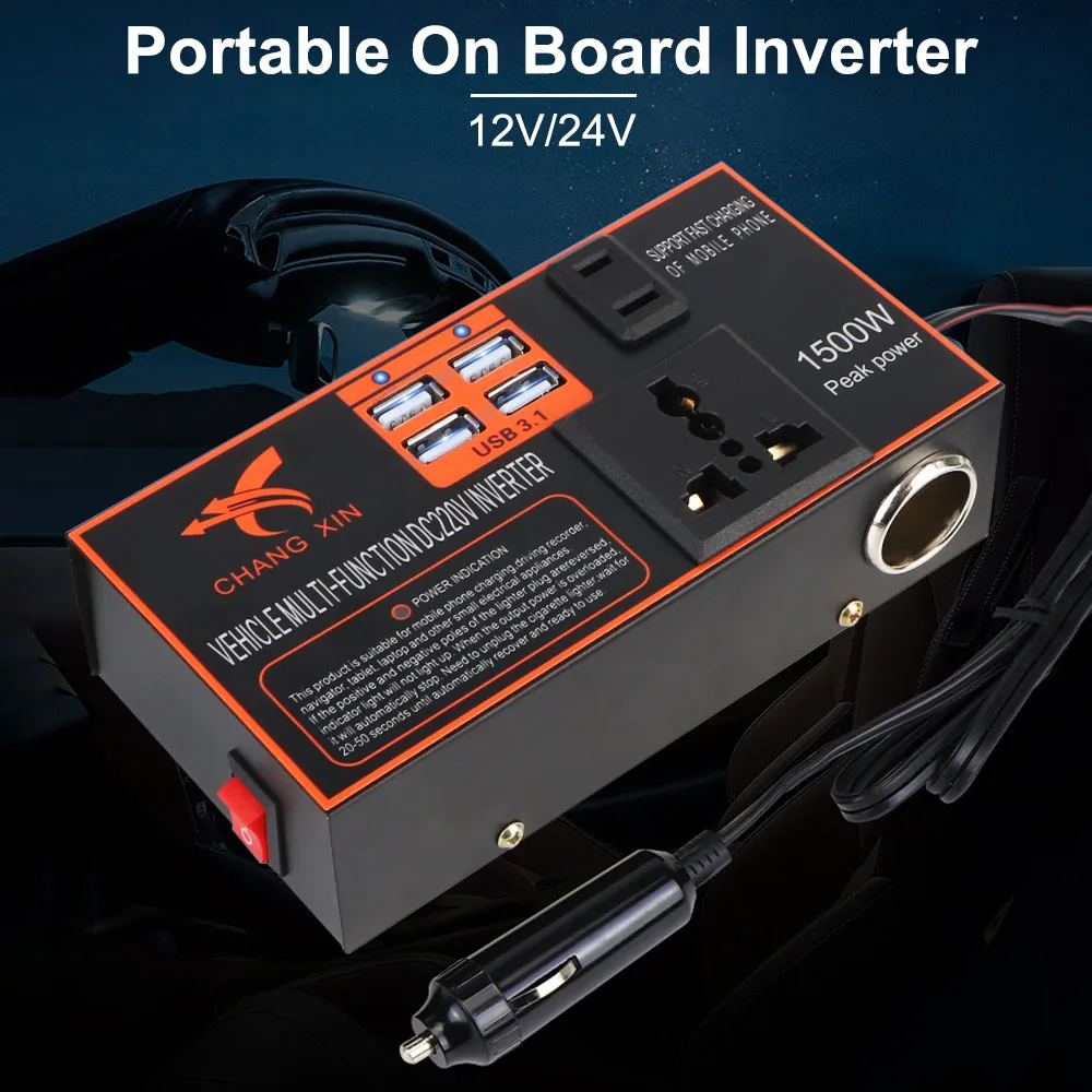 Universal Car Power Inverter with 8-Port USB Charger and Dual AC Outlets