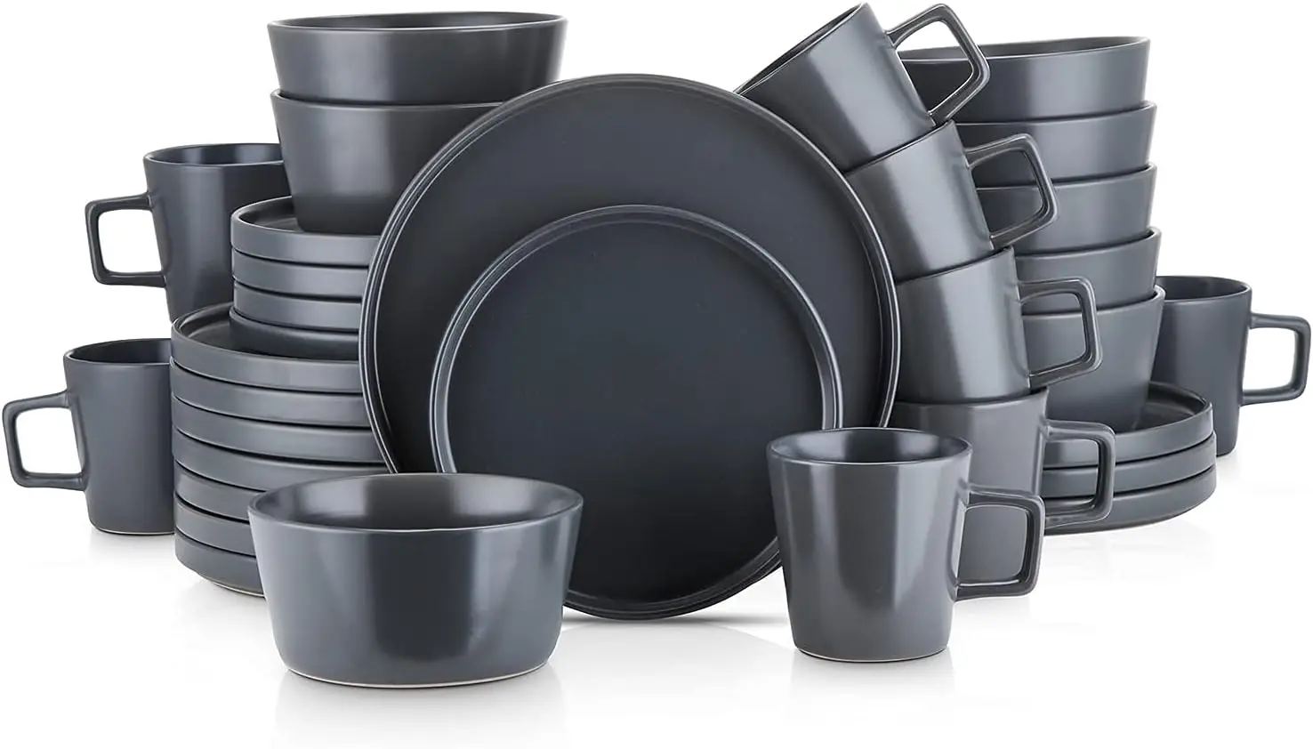 

Stone Lain 32 Piece Stoneware Dinnerware Set, Service for 8 dinner set plates and dishes , Gray Matte