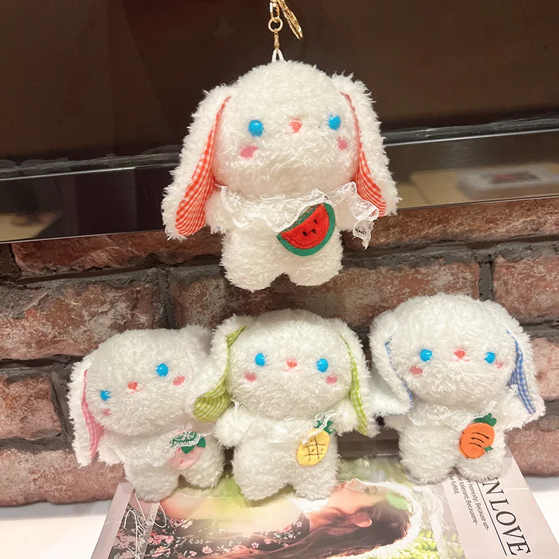 귀여운 봉제 레이스 긴 귀 토끼 카와이 소녀 자동차 책가방 키 체인 매력, 봉제 인형 곰 가방 액세서리