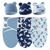 Baby Blanket Hat Set Cartoon Printed Cotton Newborn Swaddle Adjustable Infant Sleeping Swaddle Wraps All Seasons 0-6 Months 3