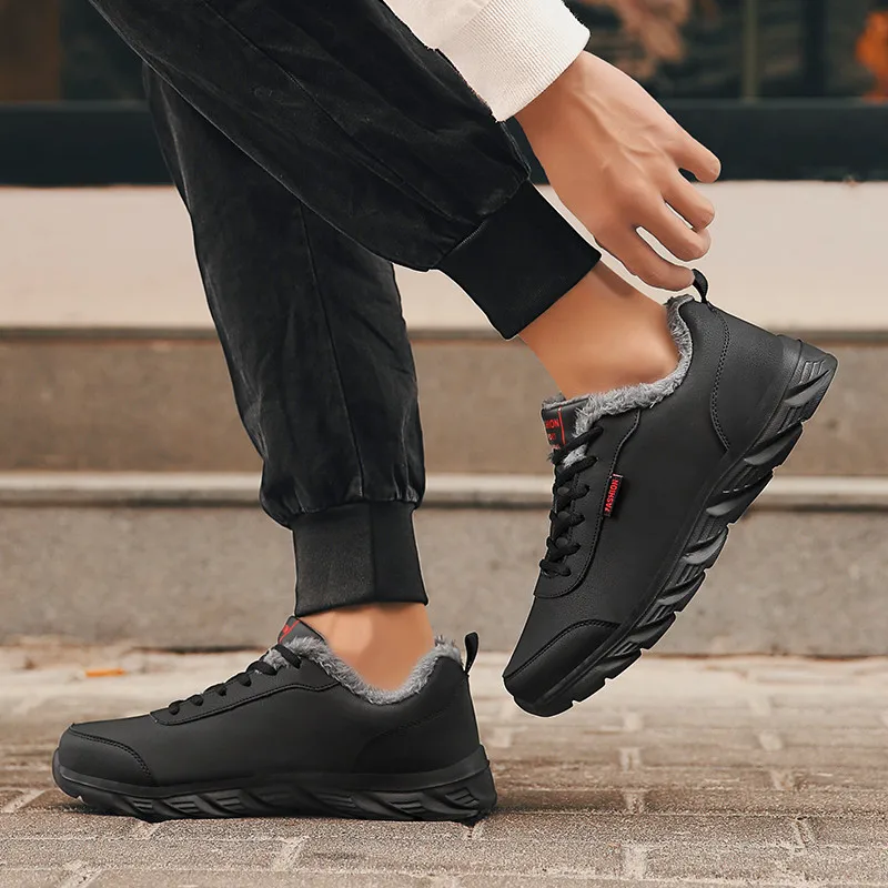 Brand Men Shoes Fashion Sneaker Artificial Leather Footwear Outdoor Winter Warm Plush Shoes Men Non-slip Waterproof Male Shoes