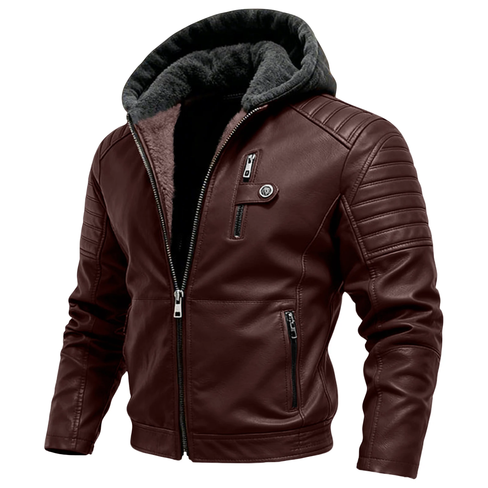 Men's Solid Color Hooded Jacket - Back View