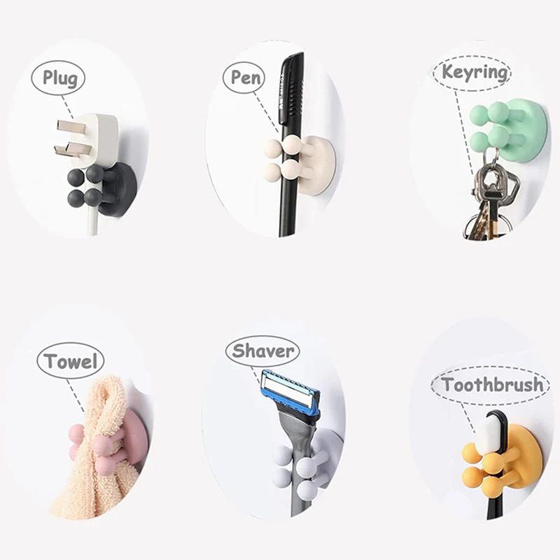 Wall Mount Hooks Multi Purpose Hooks Wall Holder Kitchen Hooks Wall Organizer Hook Shower Shaver Holder Silicone Wall-Mounted Toothbrush Holder Waterproof Multifunctional Hook Kitchen Bathroom Office
