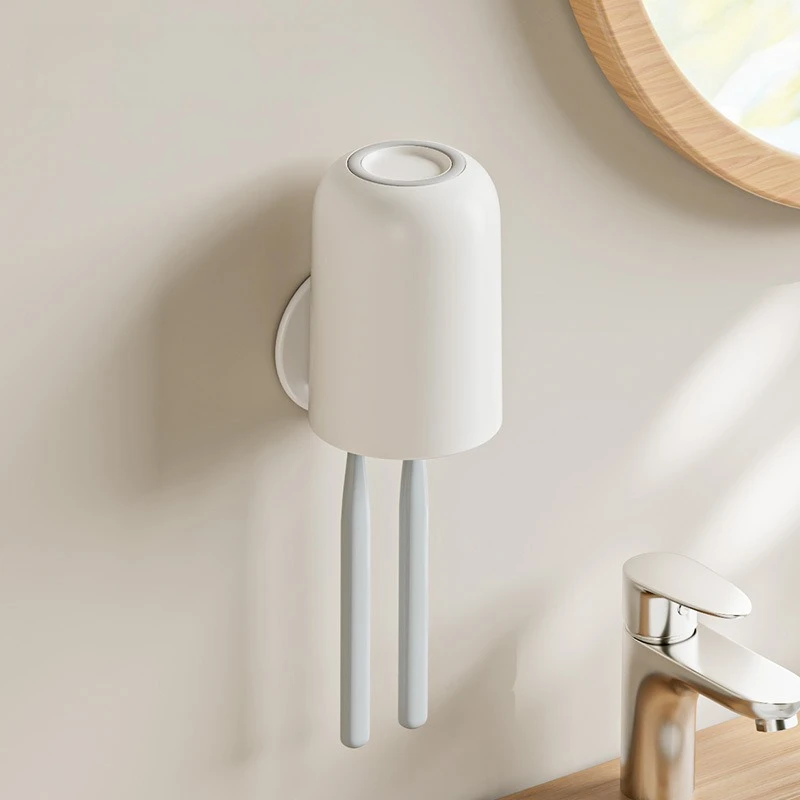 Wall-mounted Toothbrush Holder With Mouthwash Cup Bathroom_voghion.com