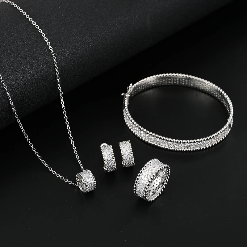 المرأة الزركون سوار حلقة القرط قلادة مجموعة من أرب...