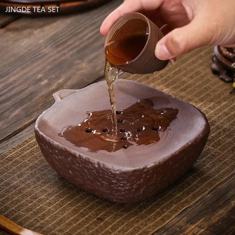 Retro Coarse Pottery Water Storage Tea Tray Chinese Zen Ceramic Pot Bearing Dry Tea Table Teaware Trays Chinese Tea Accessories