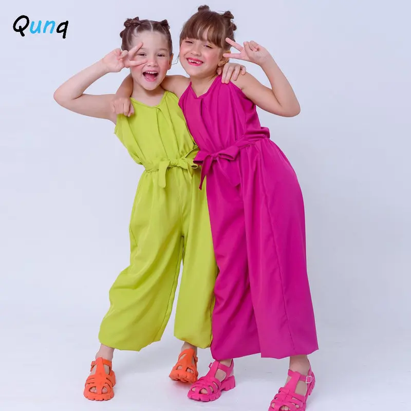 

Женский однотонный пуловер Qunq, без рукавов, на шнуровке, с широкими штанинами, летний, 2023