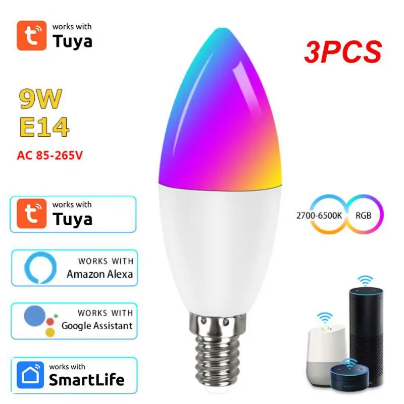 

3PCS Wifi Smart Light Bulb E14 Candle Lamp RGB+CW+WW 5W 7W 9W Tuya Smart Life APP Voice Control Compatible Alexa Home