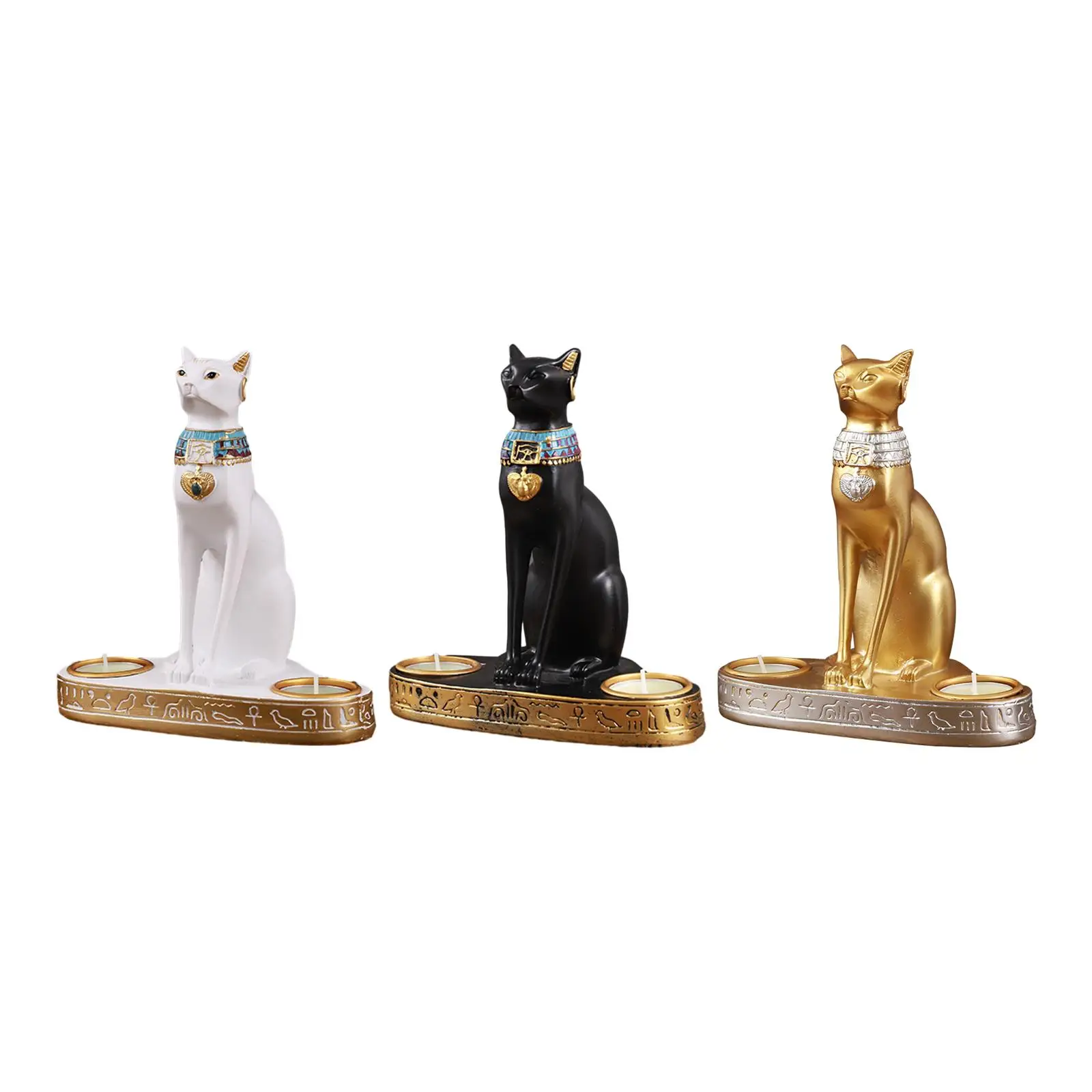 

Tealight Figurine Tea Light Holder Resin Cat Statue Candle Holder for Home Living Room Dining Room Decoration