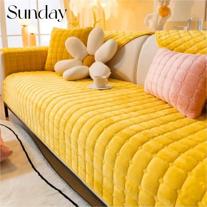 

Winter Thick Plaid Plush Sofa Cover Warm Velvet Non-Slip Cushions Living Room Flannel Couch Covers Universal Armrest Back Towel