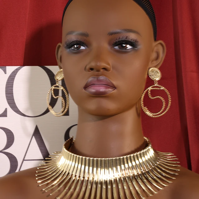 Realistic African American Female Display Head with Shoulders