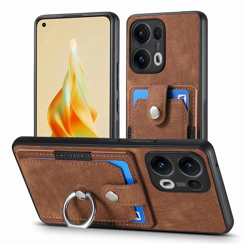 Luxury Leather Magnetic Wallet Case with Ring Stand and Card Slot - Shockproof