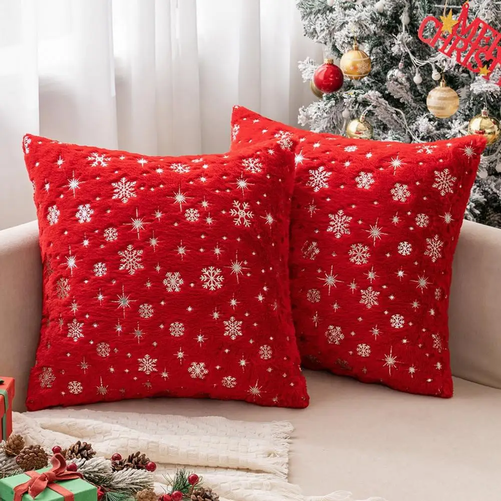 

Decorative Christmas Pillowcase Christmas Snowflake Printed Throw Pillowcase Hidden Zipper Design Soft Plush for Dust-proof