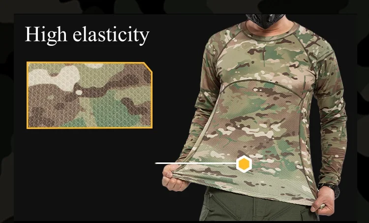 High Stretch Long Sleeve Tactical T-shirt Men Summer Thin Breathable Slim Gym Clothing Outdoor Hiking Sports Camouflage T Shirt