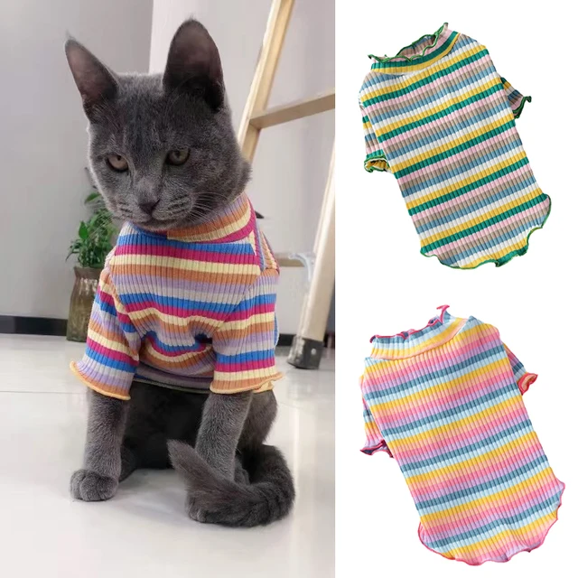 Colorful Stripe Sphynx Cat Vest Shirt for Small Cats Katten Kedi Cotton Puppy Dog Pet Clothes mascotas Clothing ropa para gatos Colorful Stripe Sphynx Cat Vest Shirt for Small Cats Katten Kedi Cotton Puppy Dog Pet Clothes mascotas Clothing ropa para gatos