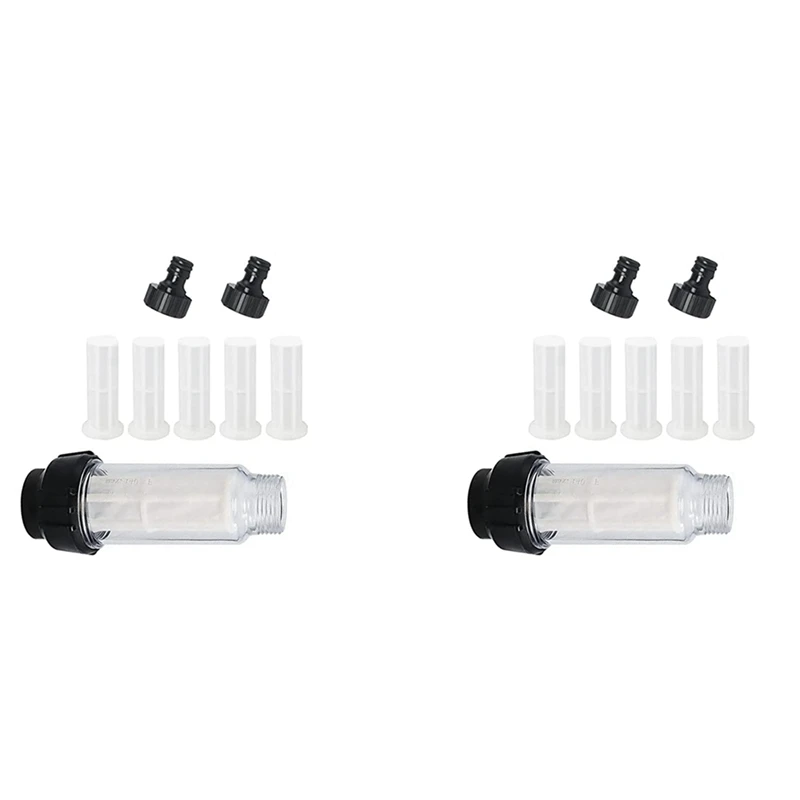 

2X Water Filter Garden Hose, 3/4 Inch Water Pre-Filter Water Filter Set With 10 Filter Inserts + 4 Quick Adapters