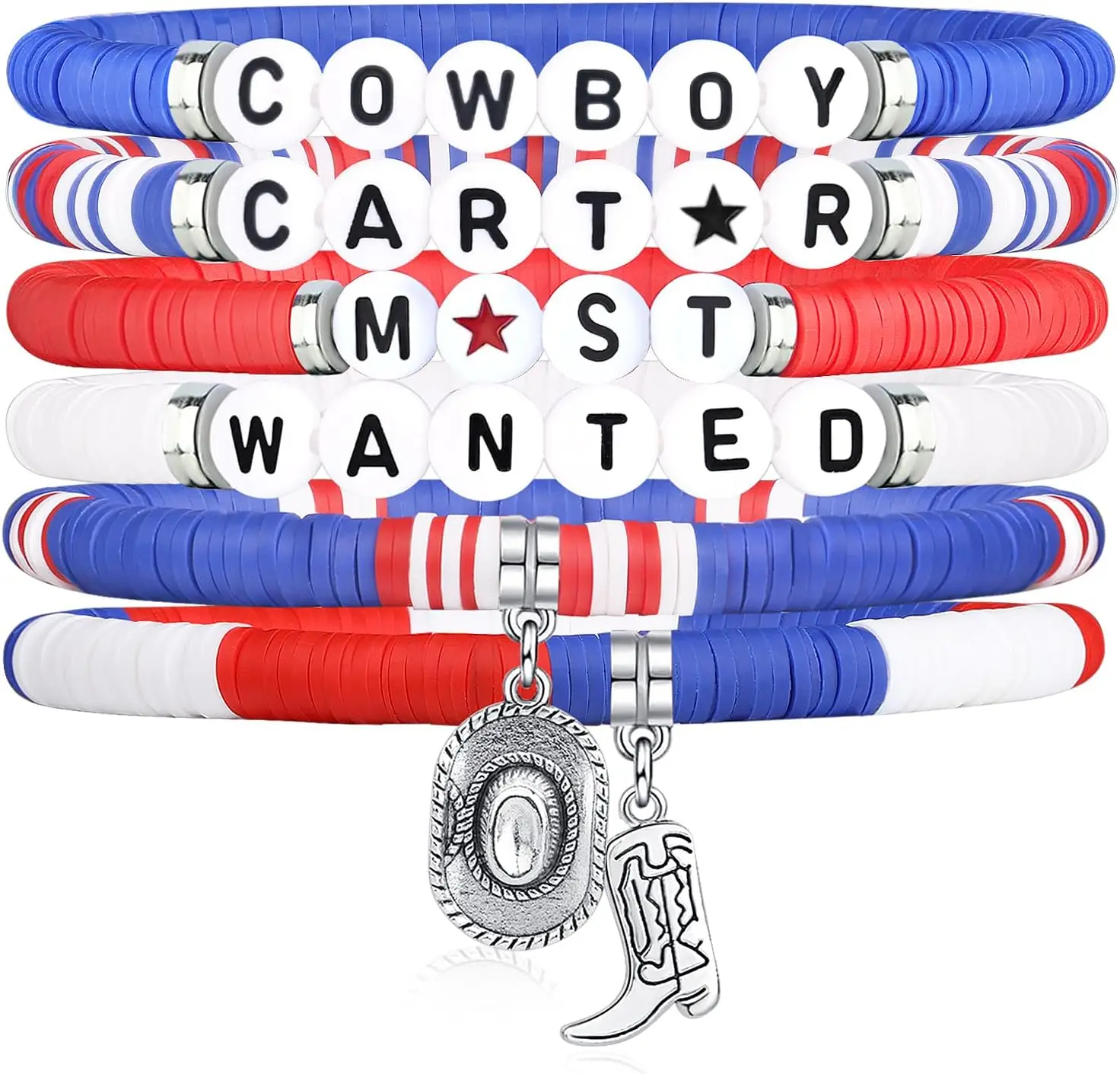 6-teiliges Western-Armband – Cowboy Carter Most Wanted, Geschenke für Cowboy, Cowgirl, Valentinstag, Fans, Party, Konzert, Damen, Herren, Fans