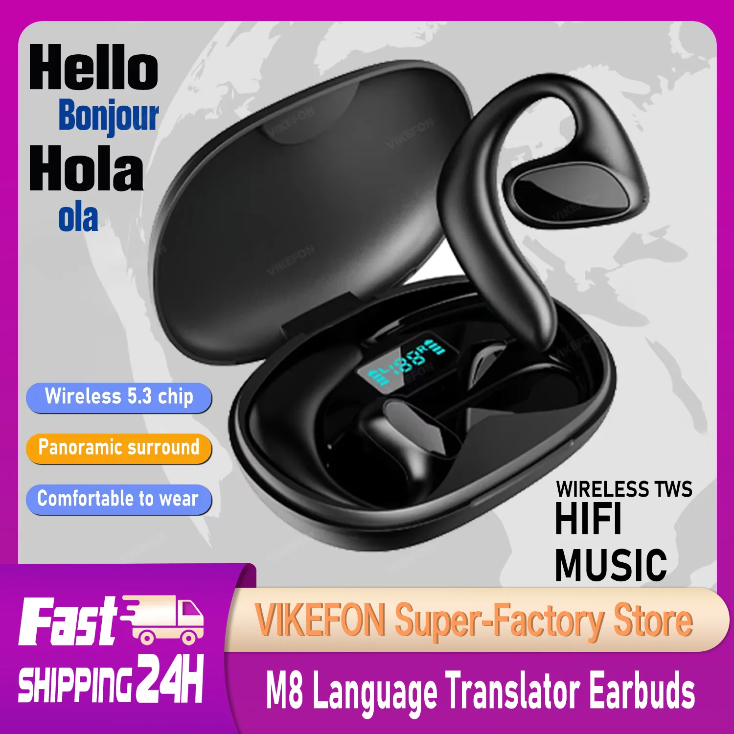 M8 Language Translator Earbuds Smart 144 Languages High Accuracy Wireless Bluetooth Two Way Translator Device