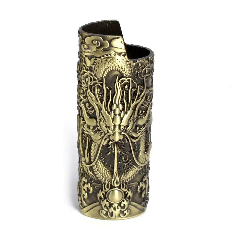 Elegant Metal Dragon Relief Lighter Case Sleeve