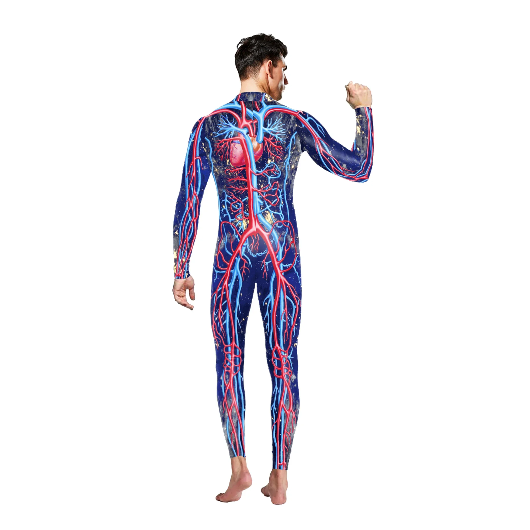 Human Cardiac Vascular Jumpsuit Carnival Party Bodysuit Funny Catsuit Long Sleeve Jumpsuit Human Anatomy Pattern Cosplay Costume
