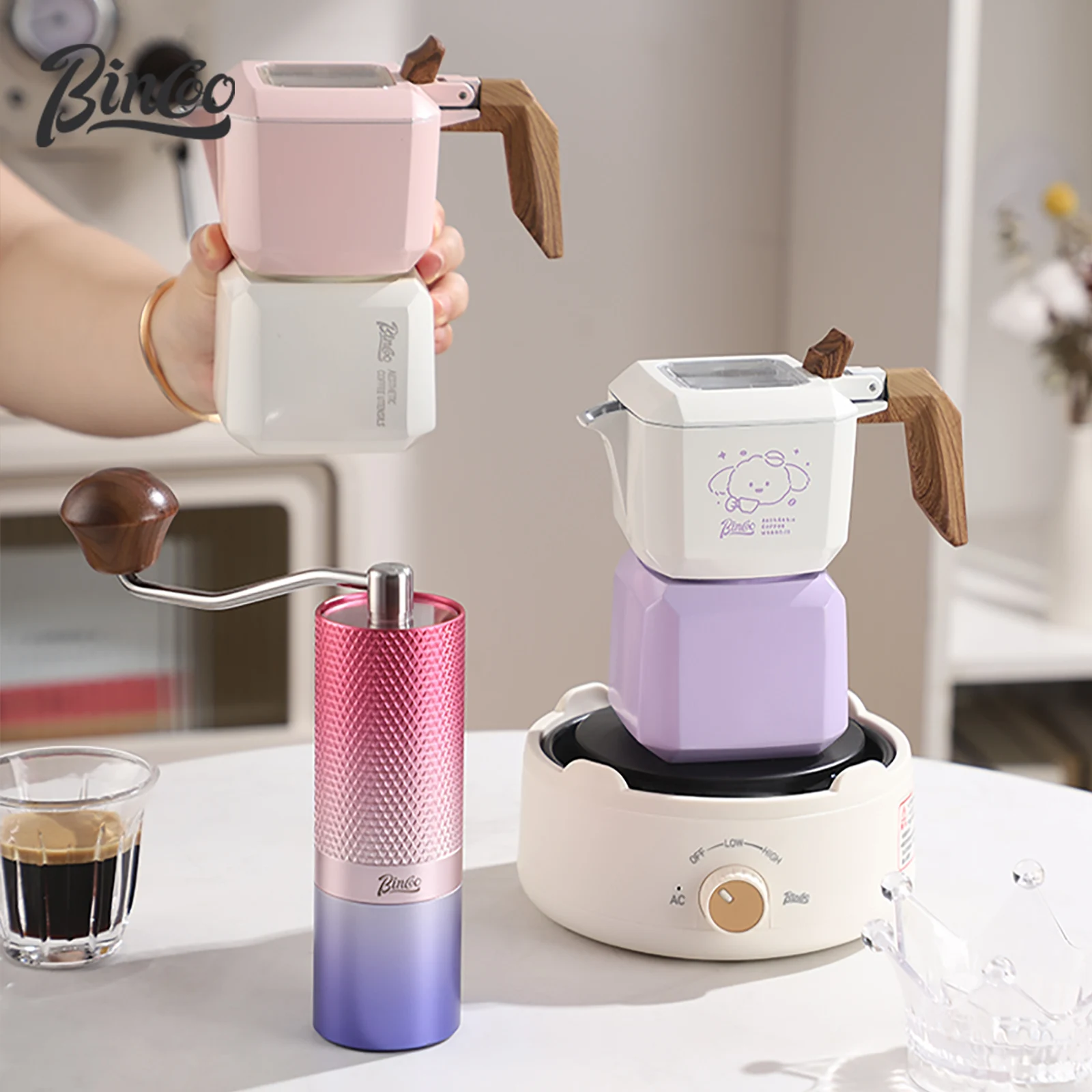 طقم صانع القهوة الموكا بتصميم حيواني من بينكو، نظا...