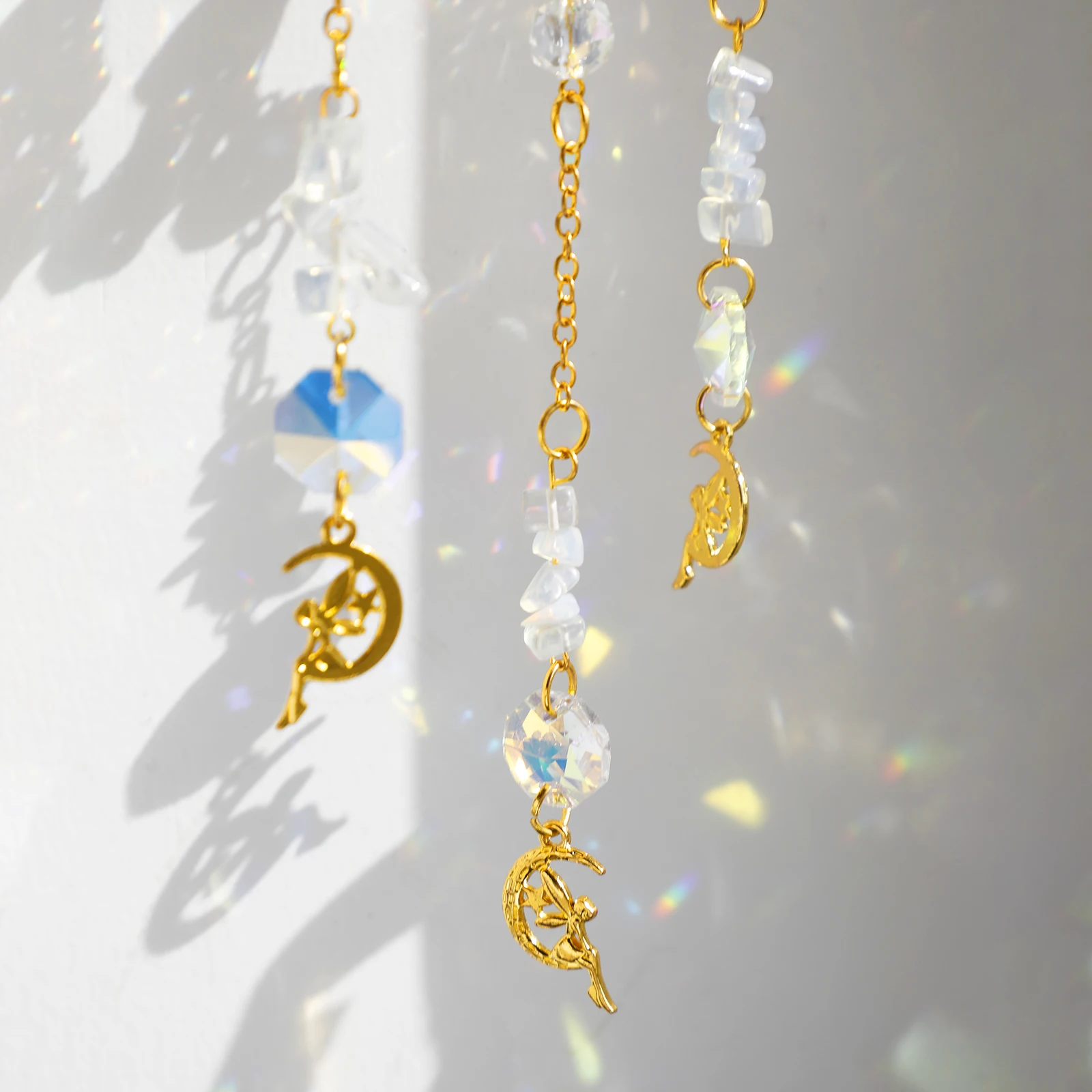 Crystal Suncatcher Moon Lotus Angel Hanging Decor Stained Glass Suncatcher Crystal Prism Garden Decoration Outdoor Decors Gift