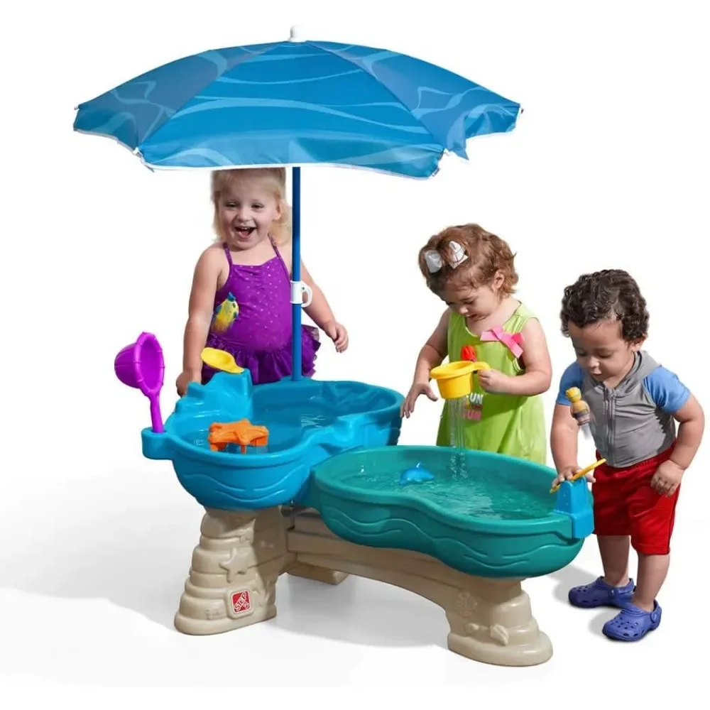 

Water Table for Kids, Two-Tier Outdoor Kids Water Sensory Table with Umbrella, 11 Piece Water Toy Accessories, Toy Gift for Kids