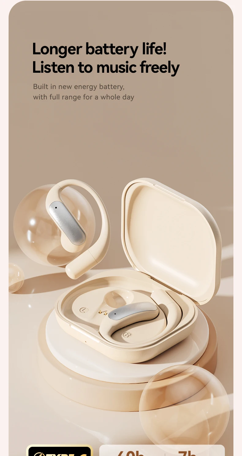 Bluetooth headphones OWS - Open-wired wireless waterproof over-ear type with ext