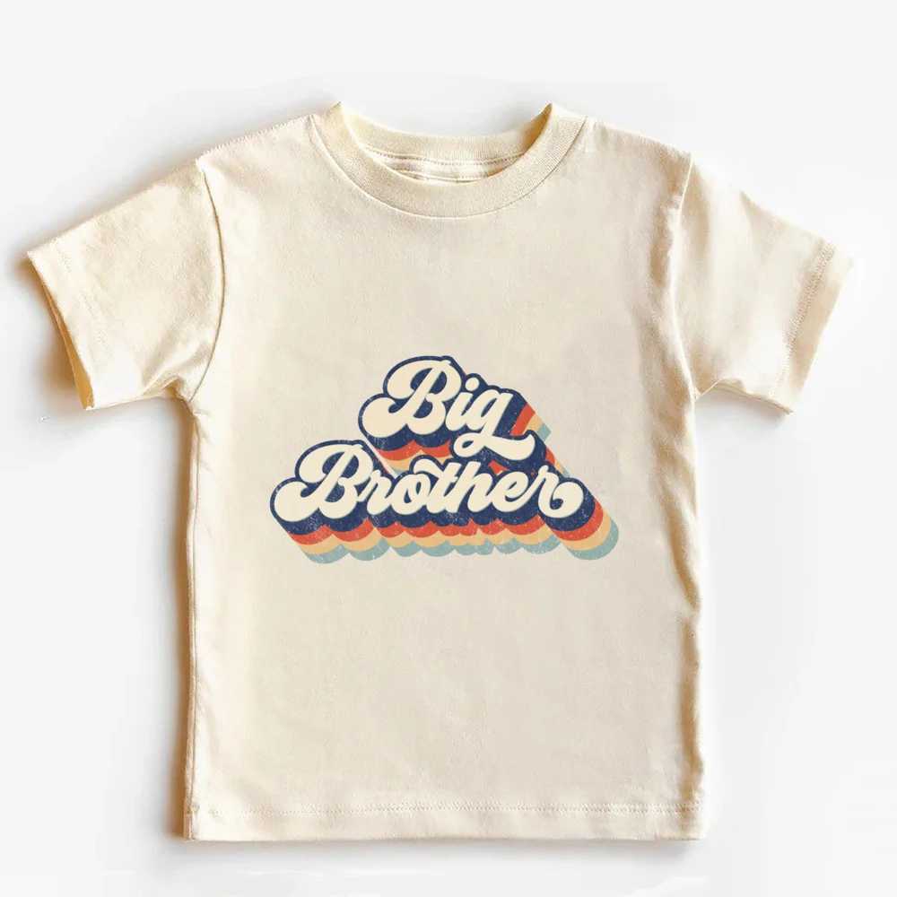 Big Bro Little Bro Printed Family Matching Outfit Shirt Retro Sibling Tee Tops Brother Sister T-shirt Baby Large Bubble Romper 5