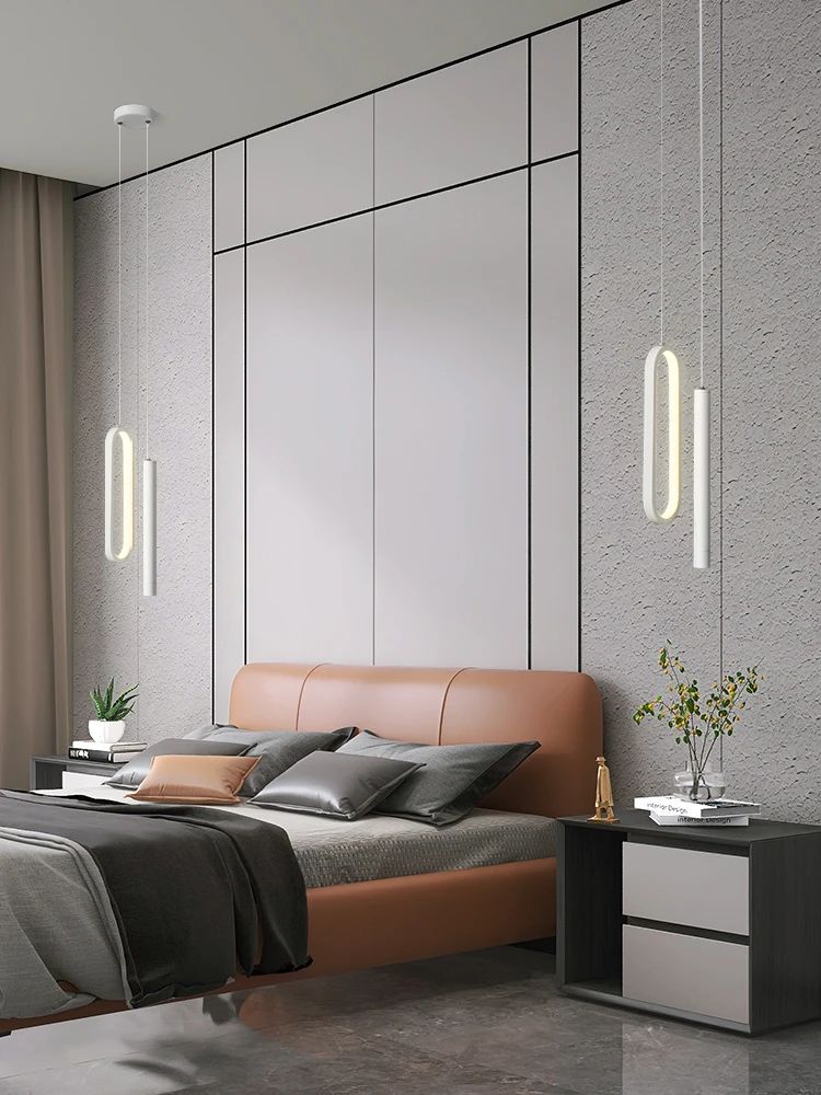 북유럽 광택 미니멀리스트 LED 샹들리에 펜던트 조명, 거실 침실 침대 옆 긴 라인 조명, 서스펜션 조명기구, 가정용 램프