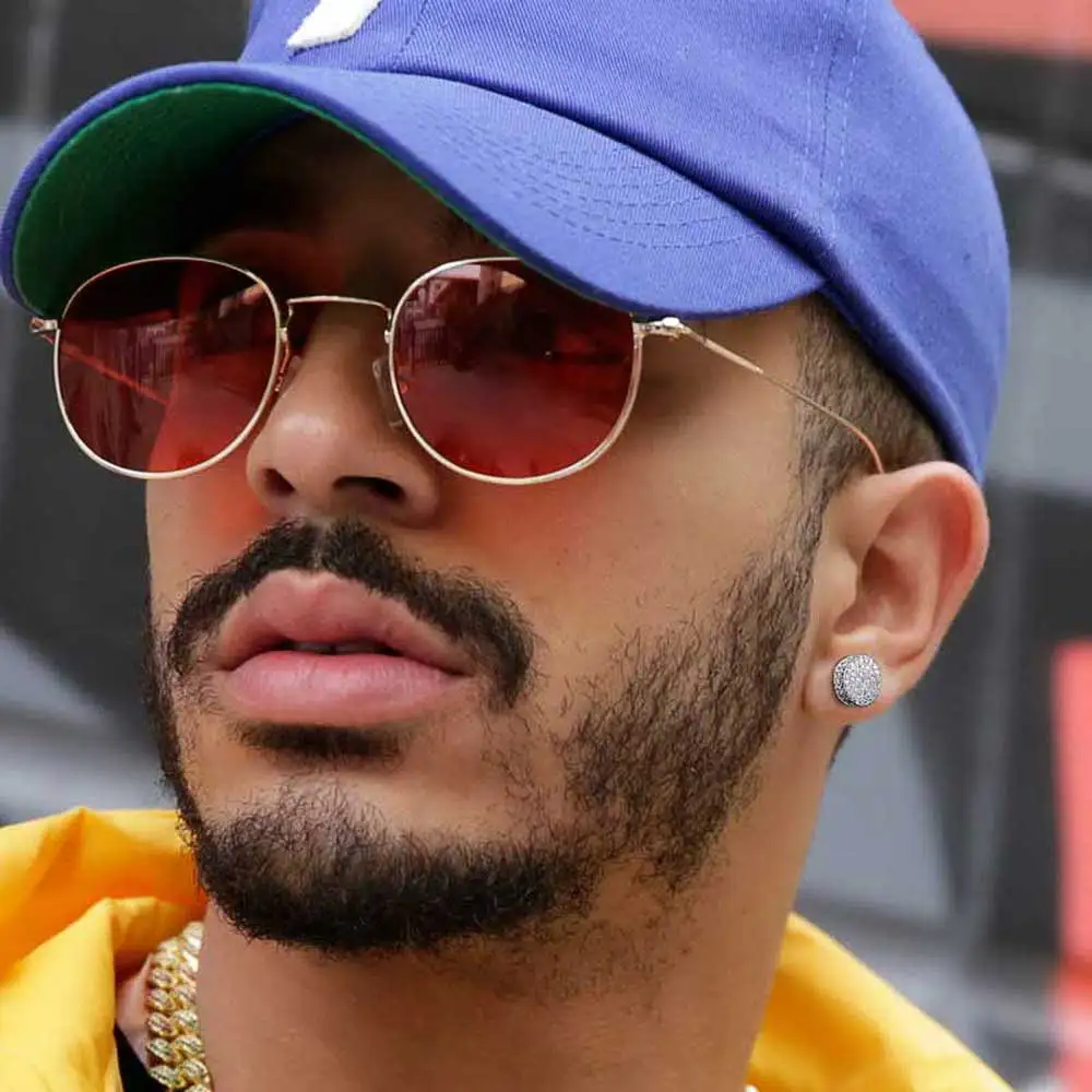 Rock Style Hip-Hop Jewelry Stone Earrings Cubic Zirconia Flat Cylindrical Screw Earrings For Men's And Women's Earrings