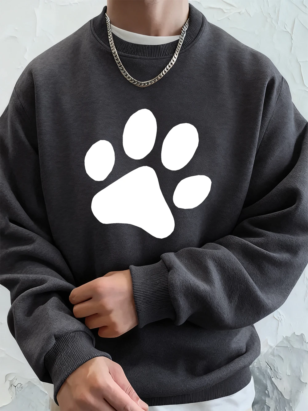 Einfache Sohle Muster Gedruckt Männer Sweatshirt Winter Lose Hoodies Sport Crewneck Fleece Warme Streetwears Grundlagen Männer Kleidung – Detail 22