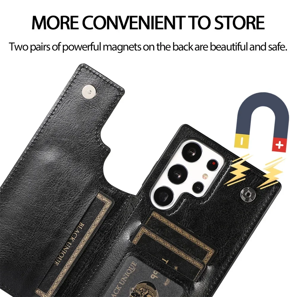 Solid Color Business Leather Phone Case for Samsung Galaxy S23 S23Plus S23Ultra S22 S24Ultra A72 A33 Bi-fold  Credit Card Holder